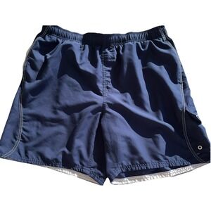 Nike Mens Swim‎ Trunks Sz XL Navy High Rise Lined Slash Pockets Drawstring Waist